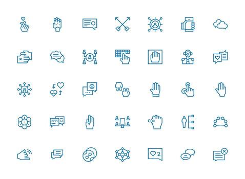 Interacción icono conjunto con 35 regular limpiar línea gráficos optimizado icono paquete para digital productos vector