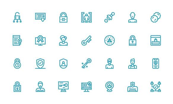 Authentication Icon Set with 28 Bold Line Graphics UI-Ready Icon Collection vector