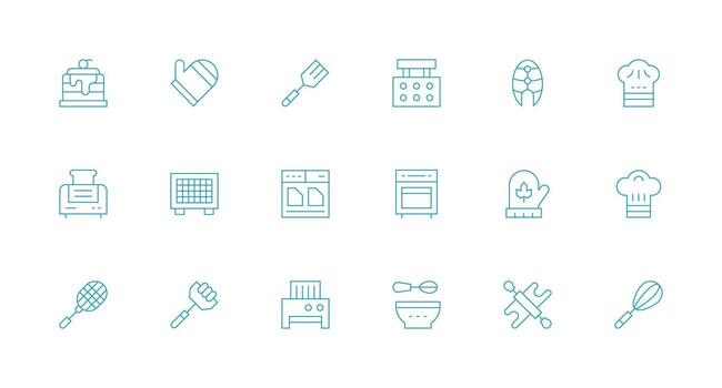 Bake including 18 Minimal Line Illustrations Neatly Designed Icons for Web Platforms vector