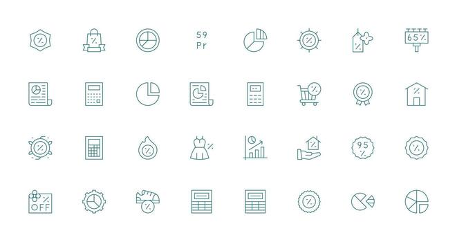 Percentage Icon Collection with 32 Thin Line Designs Interface Icons for Daily Use vector