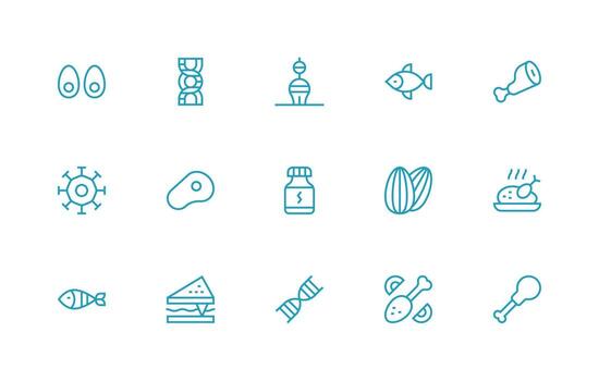 15 Regular Line Icons for Protein Graphics Minimal Icon Set for Interface Projects vector