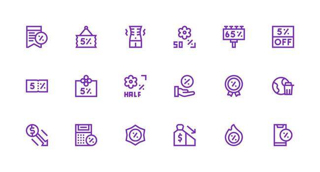 Reduction Set with 18 Strong Stroke Line Icons Clean Set for Layout Prototypes vector