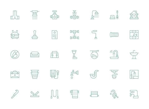 35 Icons for Plumbing in Light Line Format Complete Icon Bundle for Web Design vector