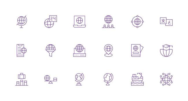 18 Icons for International in Minimal Line Format Layout Icon Collection vector