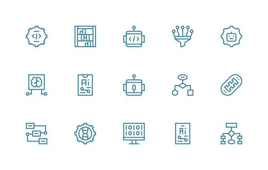 algoritmo icono colección con 15 regular línea diseños aplicación icono paquete vector