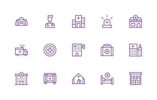 Ambulance Visual Pack containing 15 Regular Line Icons Web and App Icon Pack Collection vector