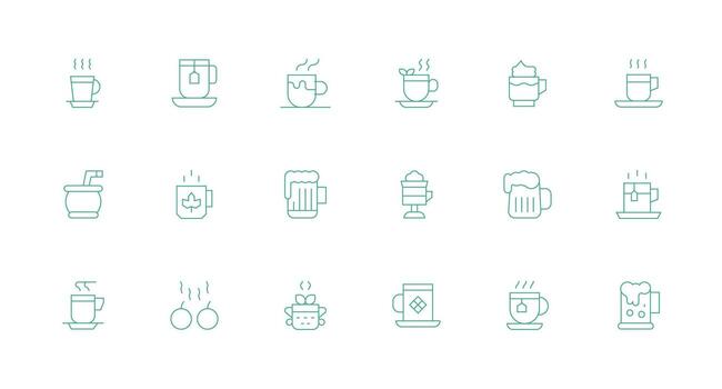 Mug Icon Set with 18 Minimal Line Graphics General Use Icon Pack vector
