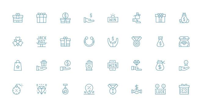 recompensa diseño íconos presentando 32 en Delgado línea estilo icono conjunto para web vector