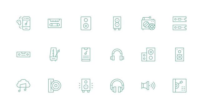 Music Player Icon Collection with 18 Minimal Line Designs High-Resolution Icons for Any Platform vector