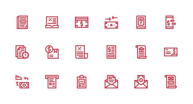 Invoice Icon Set with 18 Strong Stroke Line Graphics Neat Icon Set vector