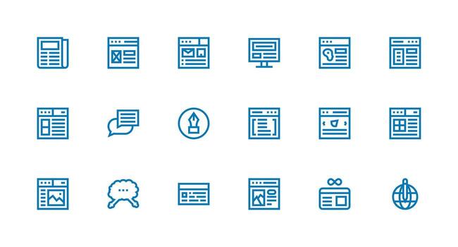 Blog including 18 Strong Stroke Line Illustrations Minimal Icon Set for Interface Projects vector