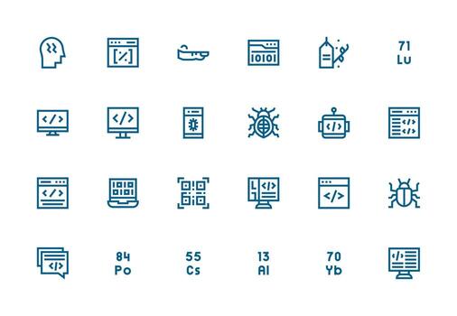 24 grueso línea línea vectores para código tema completamente editable icono conjunto para web