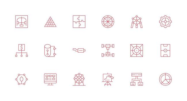 Diagram featuring 18 Icons in Minimal Line Design Clean Set for Layout Prototypes vector