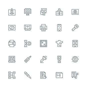 escanear icono colección con 25 medio carrera contorno diseños limpiar conjunto para diseño prototipos vector