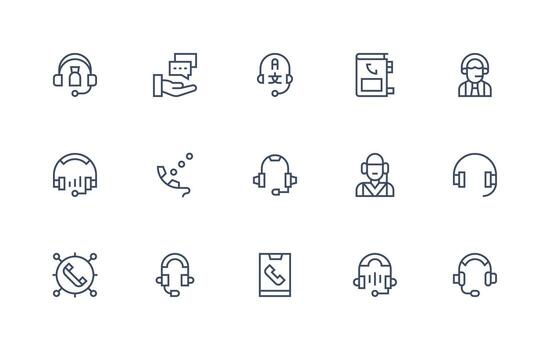 Hotline featuring 15 Icons in Regular Line Design Clean Icon Collection for Web Use vector