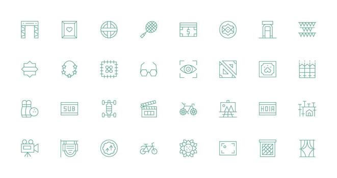 Delgado línea íconos desde marco conjunto con 32 vectores monitor icono paquete