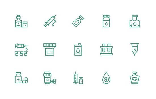 15 Regular Line Designs for Vial Icons Fully Editable Icon Set for Web vector