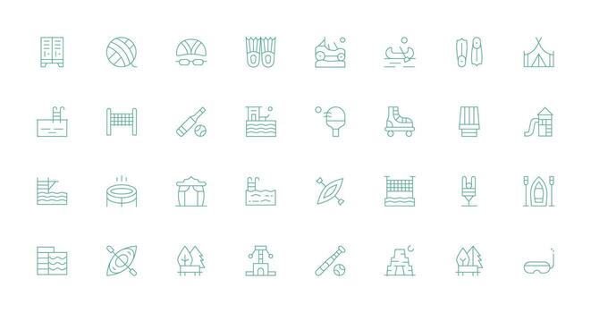 Recreation Icon Collection with 32 Thin Line Designs Customizable Icon Series for Mobile Screens vector