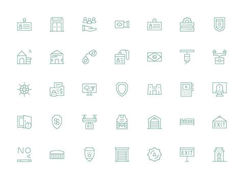 Security Design Icons featuring 35 in Light Line Style All Device Compatible Icon Set vector