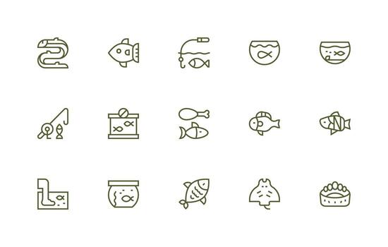 Fish Set with 15 Regular Line Icons Icons Built for Visual Consistency Pack vector
