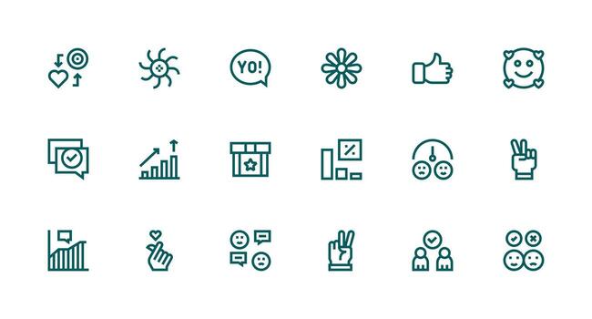 Positive Design Icons featuring 18 in Strong Stroke Line Style Quick Access Icons for UI Development vector