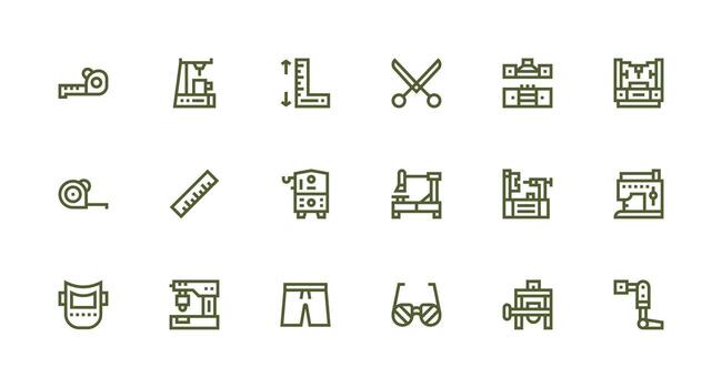 Fabrication Design Icons featuring 18 in Strong Stroke Line Style Scalable Icon Pack vector