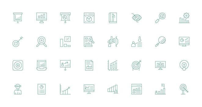 Kpi Icon Set with 32 Thin Line Graphics Multi-Style Icons for Creative Projects vector