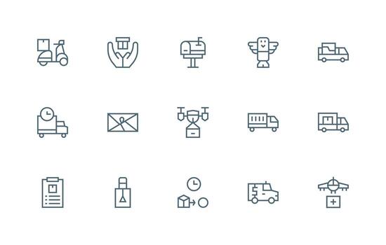 Courier Design Icons featuring 15 in Regular Line Style Icon Set for Web vector