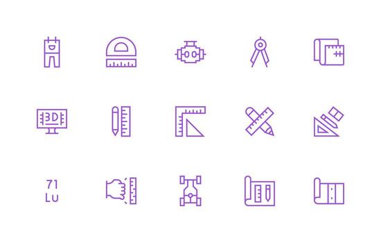 15 Regular Line Vectors for Technical Drawing Theme Style Icon Set