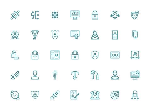 Authentication featuring 35 Icons in Regular Clean Line Design Icon Set for Projects vector