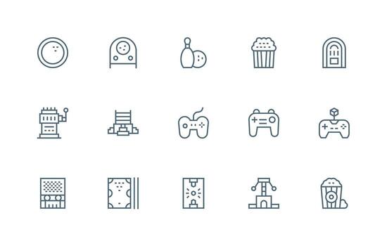 15 Regular Line Style Icons from Arcade Collection Icon Set for Apps vector