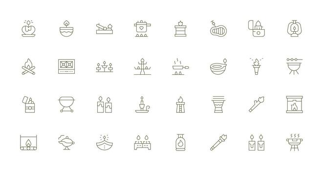 Flame Design Icons featuring 32 in Thin Line Style Fully Editable Icon Set for Web vector