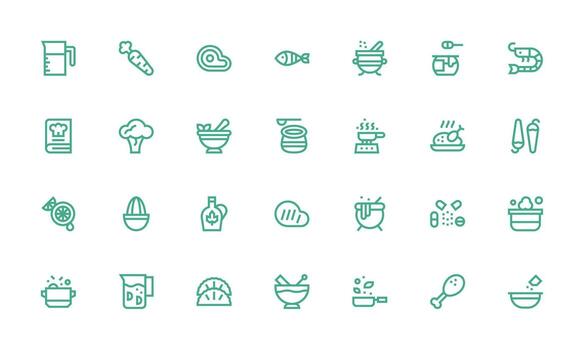 28 Bold Line Vectors for Recipe Theme Quick Access Icons for UI Development