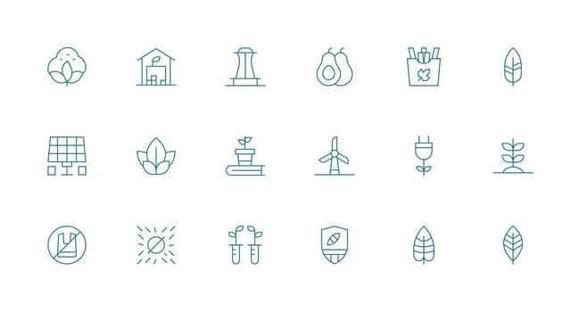 Sustainable Set with 18 Minimal Line Icons Well-Structured Icons for Creative Use vector