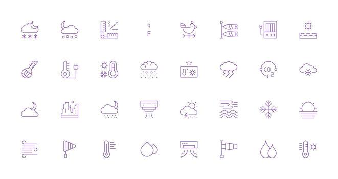 Climate Set with 32 Thin Line Icons Balanced Icon Set for Functional Design vector