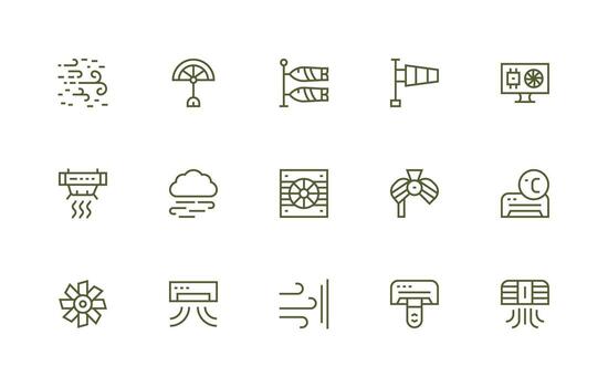 15 Regular Line Icons for Airflow Graphics Pixel Perfect Icon Set vector
