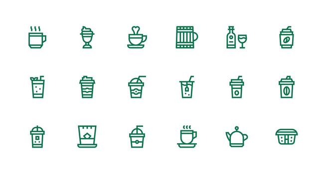 Drinkware Icon Collection with 18 Strong Stroke Line Designs Clear and Concise Icon Set Collection vector