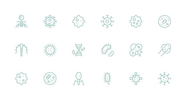 18 Minimal Line Style Icons from Microbe Collection Professional Icon Set vector