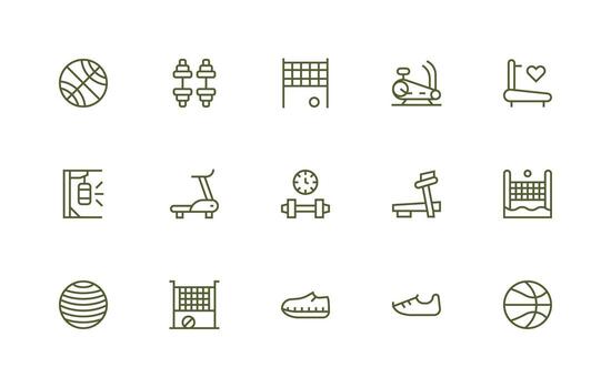 Physical Activity Design Icons featuring 15 in Regular Line Style Clear and Concise Icon Set Collection vector