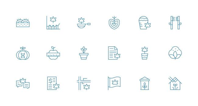 Cultivation Design Icons featuring 18 in Minimal Line Style Clear and Concise Icon Set Collection vector