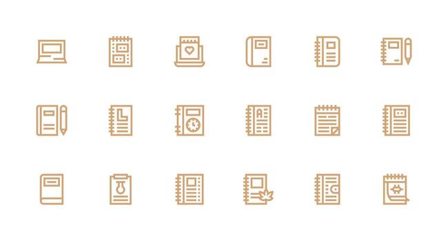 18 íconos para cuaderno en fuerte carrera línea formato monitor icono paquete vector