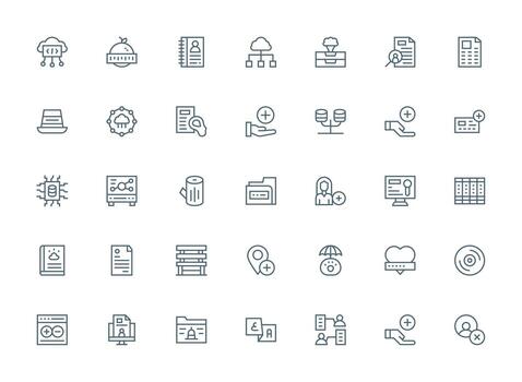 35 íconos para base de datos en regular limpiar línea formato ordenado icono conjunto vector