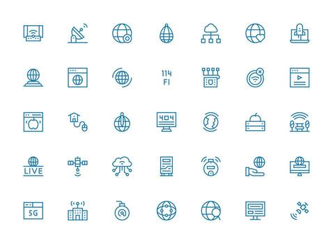 Internet icono conjunto con 35 regular limpiar línea gráficos icono conjunto vector