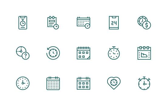 15 Regular Line Style Icons from Deadline Collection Icon Pack for Various Themes vector