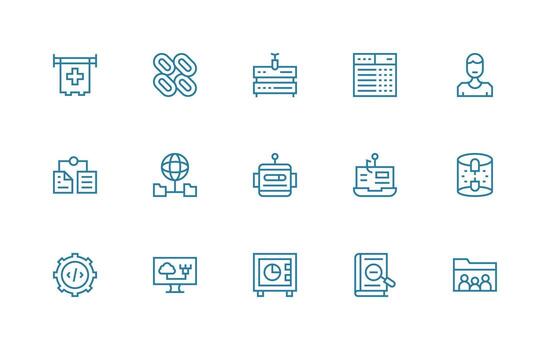 base de datos visual paquete conteniendo 15 regular línea íconos ligero icono serie vector