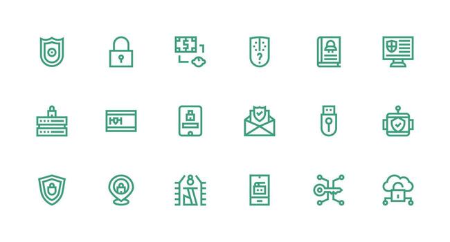 fuerte carrera línea íconos desde cifrado conjunto con 18 vectores versátil icono colección para diseñadores