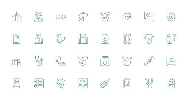 Delgado línea íconos desde diagnóstico conjunto con 32 vectores de múltiples fines icono conjunto