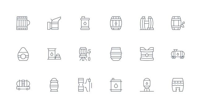 18 Icons for Barrel in Minimal Line Format High-Resolution Icons for Any Platform vector