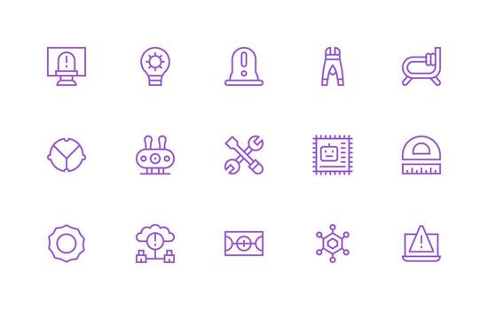 Technical Icon Collection with 15 Regular Line Designs Versatile Icon Collection for Designers vector