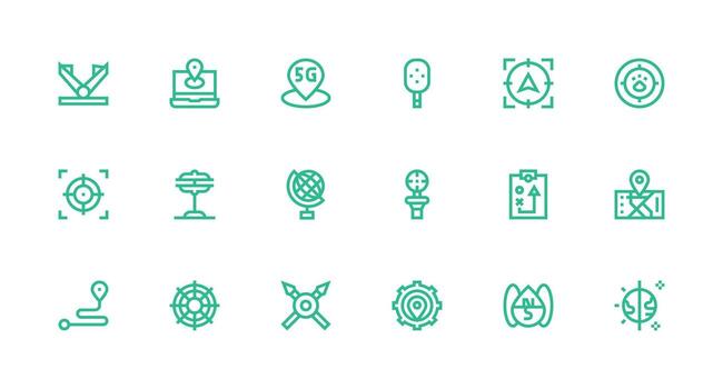 posicionamiento diseño íconos presentando 18 en fuerte carrera línea estilo icono conjunto vector